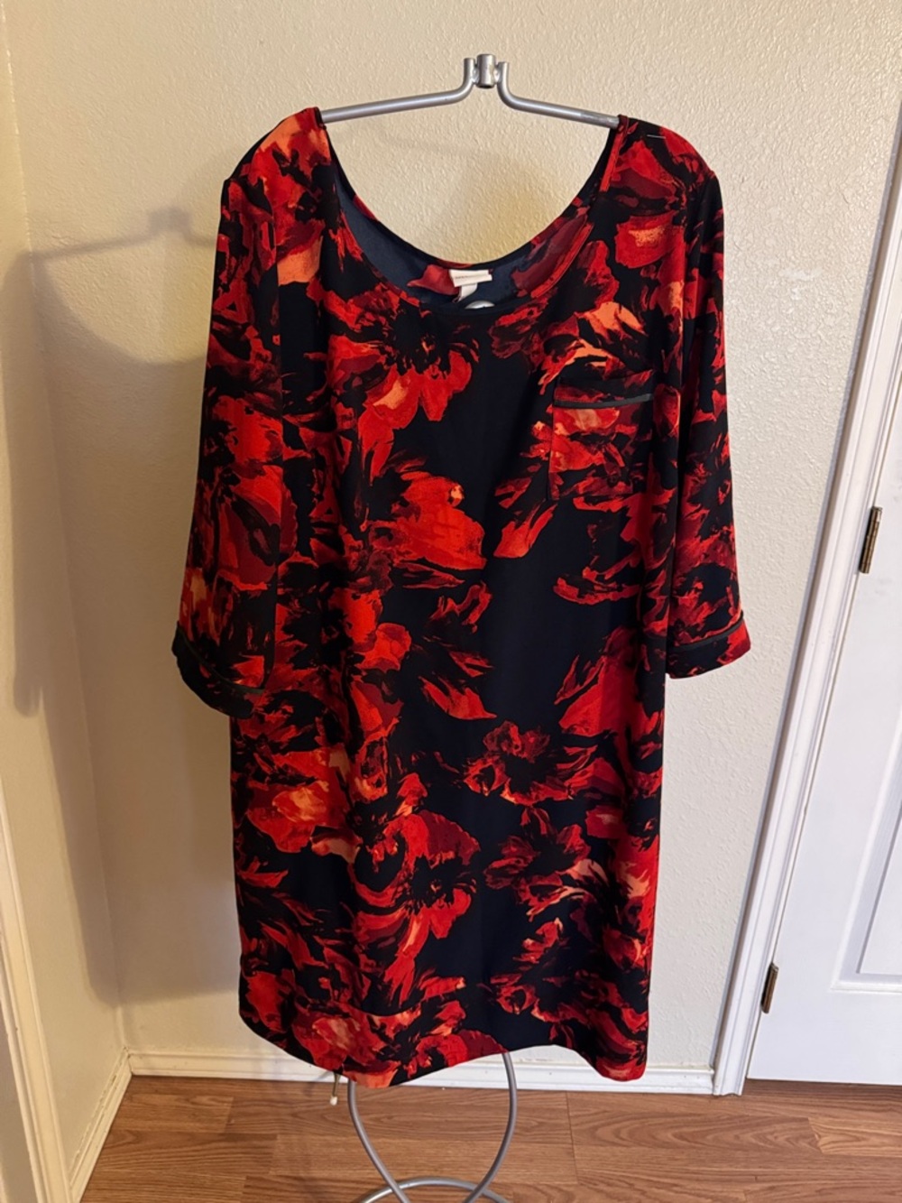 Merona Black Midi Dress with Red Floral Print